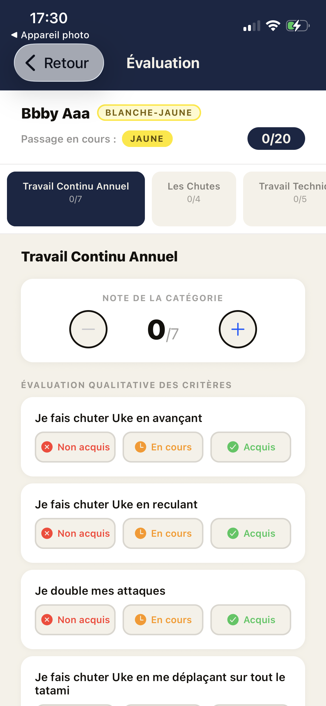 Interface d'évaluation Dojo Grade